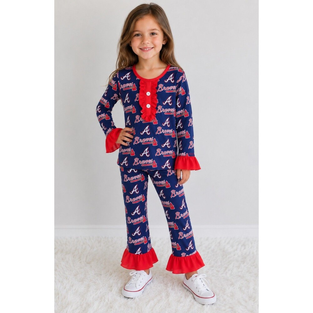 Girls Atlanta Braves Set Long Sleeve Ruffle Trim size 6/7